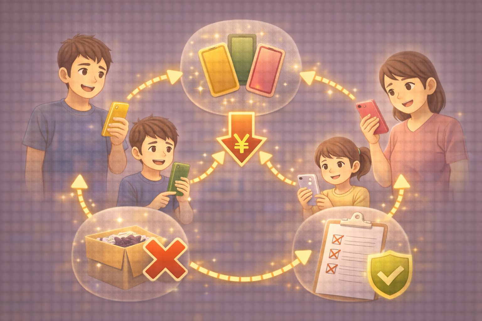 サポート窓口の有無（店舗・電話・チャット・メール等）を比較するマトリクス図（イメージ）