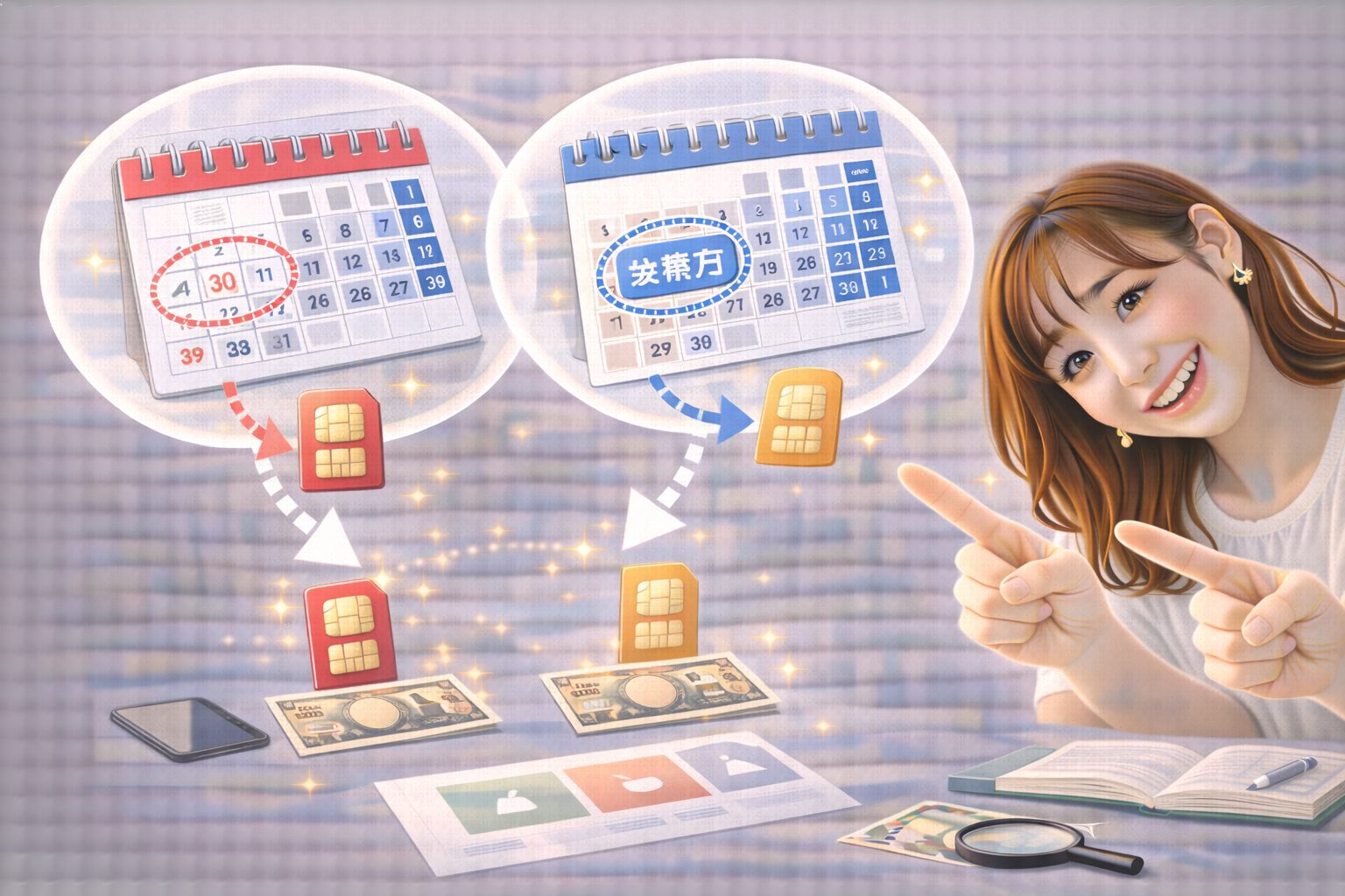 SIMカードとeSIM、MVNOとサブブランドの違いを図解したイメージ
